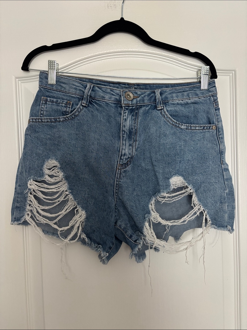 Rewash Light Blue Distressed High-Rise Denim Shorts